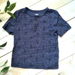 Old Navy Boys Nautical Short Sleeve Button Up Shirt With Anchor Pattern Blue 3T